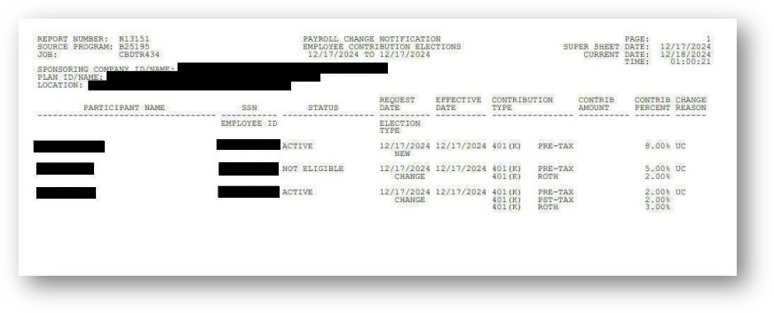 Payroll change notification